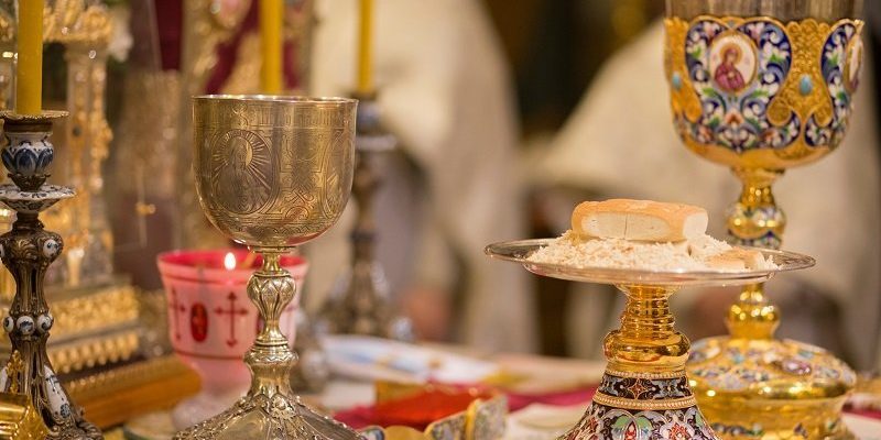 Chalice for communion in the Orthodox monastery. Vvedensky monastery.